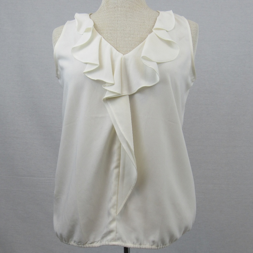 Ann Taylor Factory ruffled detail white blouse
